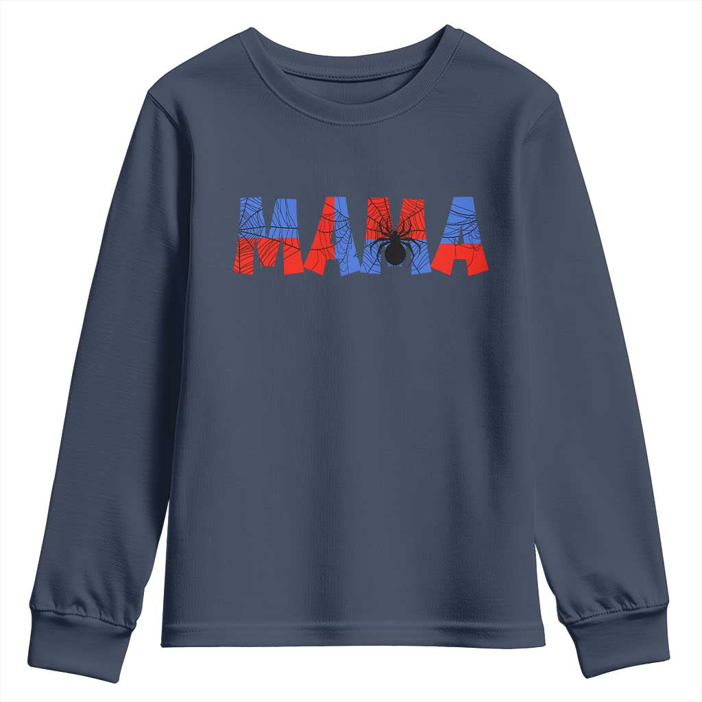 Spooky Mama Spider Web Youth Sweatshirt Cute Halloween Mom Gift TS12 Navy Print Your Wear