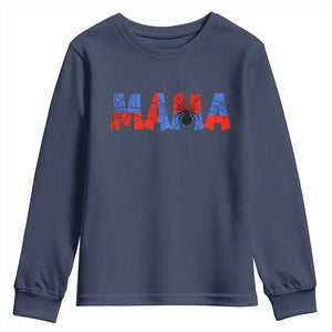 Spooky Mama Spider Web Youth Sweatshirt Cute Halloween Mom Gift TS12 Navy Print Your Wear