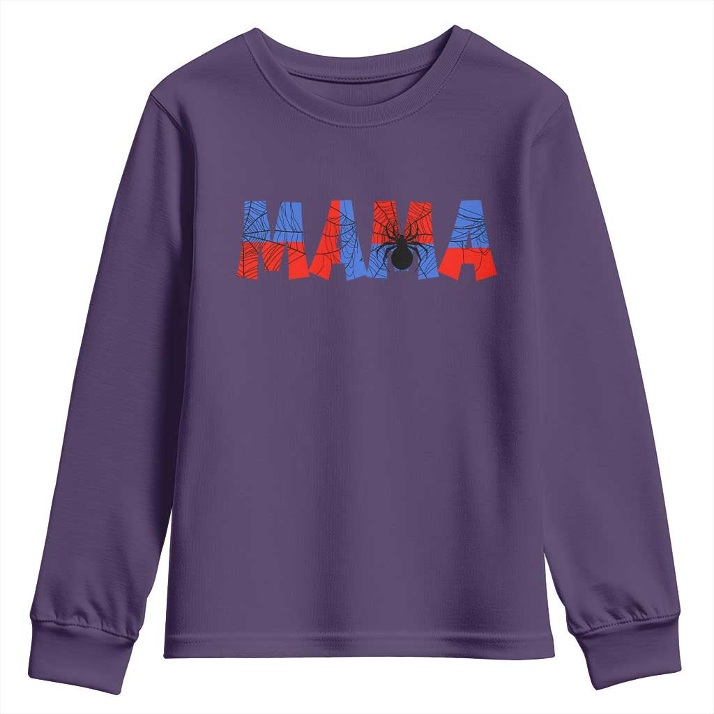 Spooky Mama Spider Web Youth Sweatshirt Cute Halloween Mom Gift TS12 Purple Print Your Wear