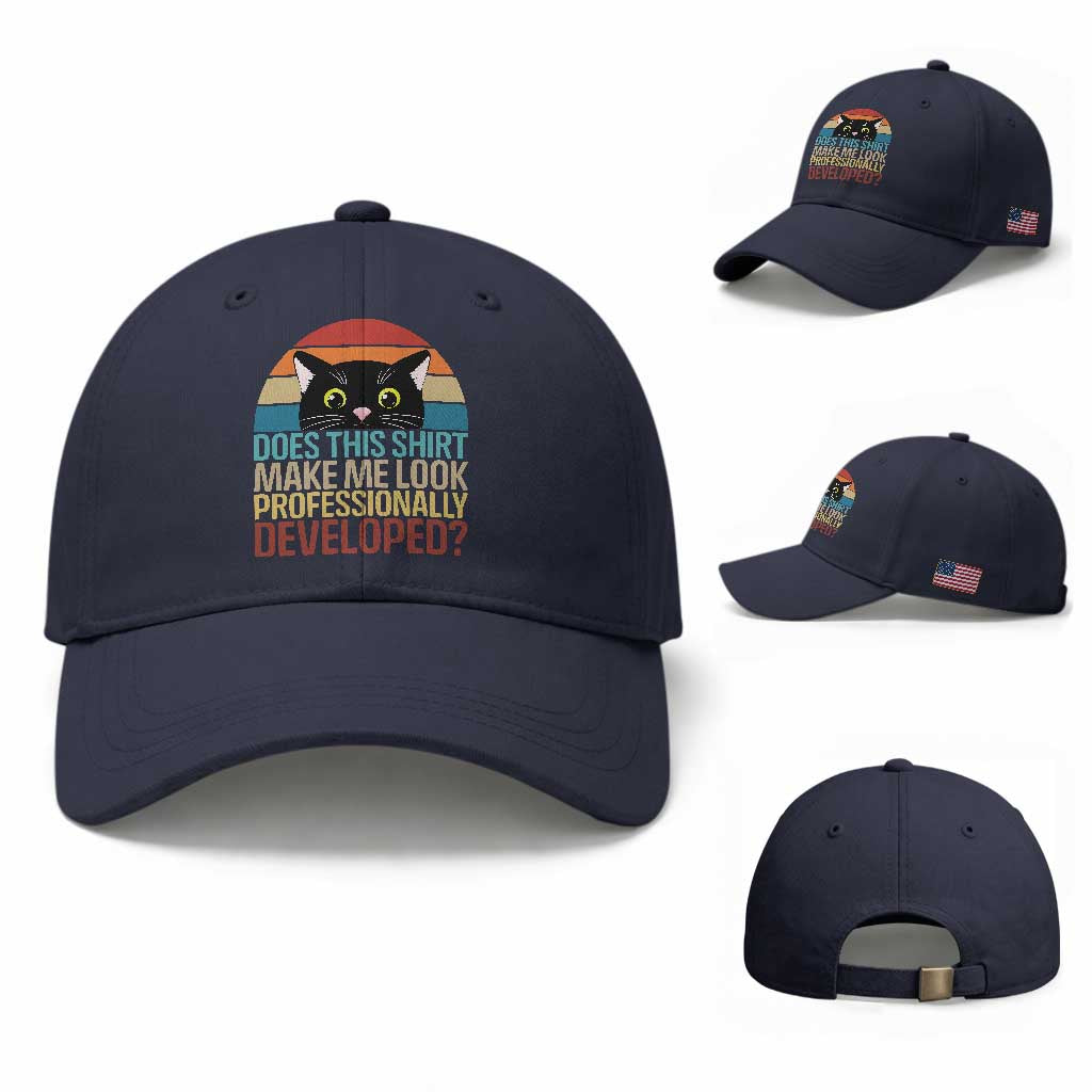 Vintage Black Cat Baseball Cap Does This Shirt Make Me Look Professionally Developed TS12 Baseball Cap Universal Fit Navy Print Your Wear