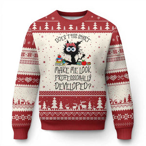 Funny Teacher Black Cat Ugly Christmas Sweater Does This Shirt Make Me Look Professionally Developed TS12 Beige Red Print Your Wear