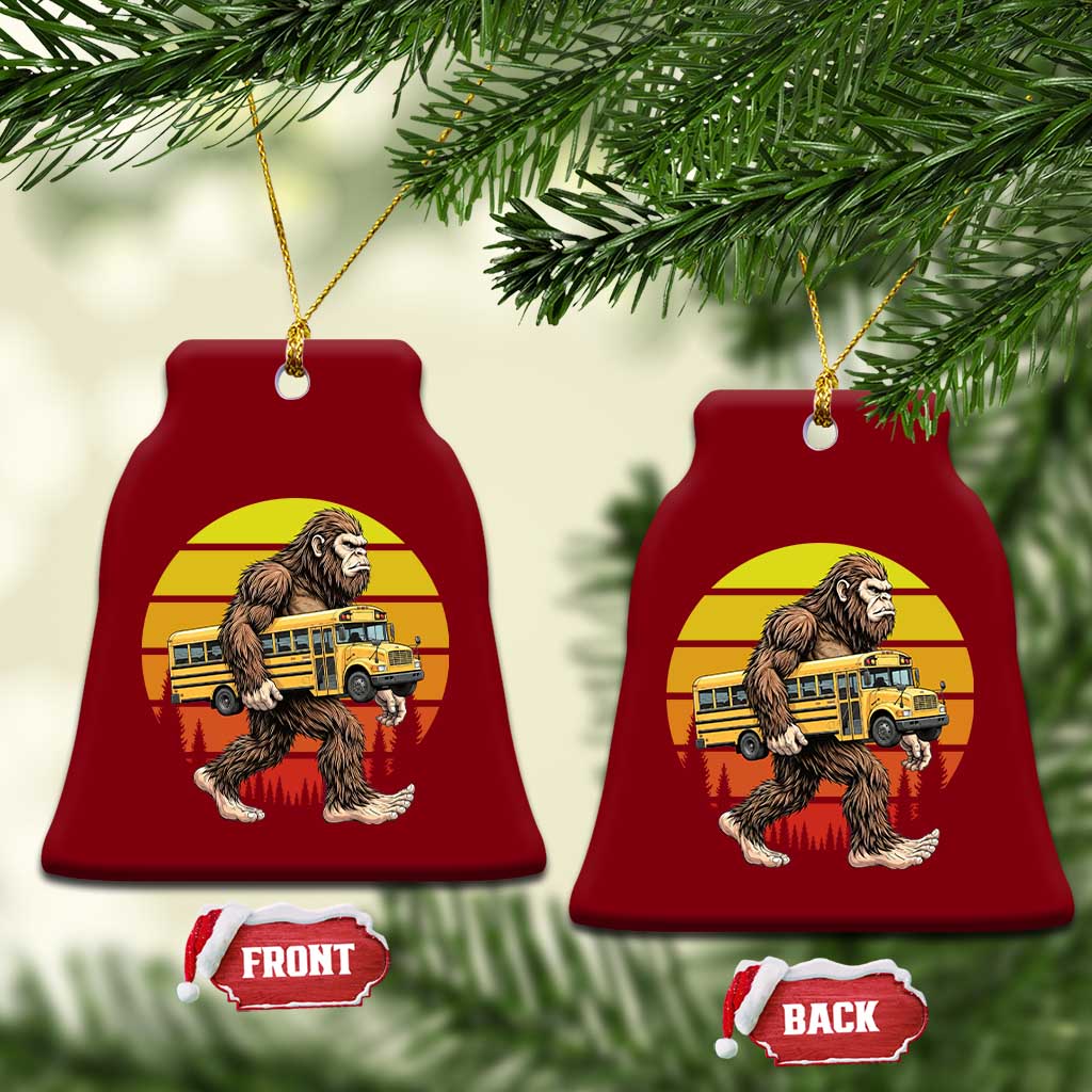 Funny Bigfoot School Bus Lover Ceramic Ornament Sasquatch Back To School Vintage Gift TS12 Print Your Wear