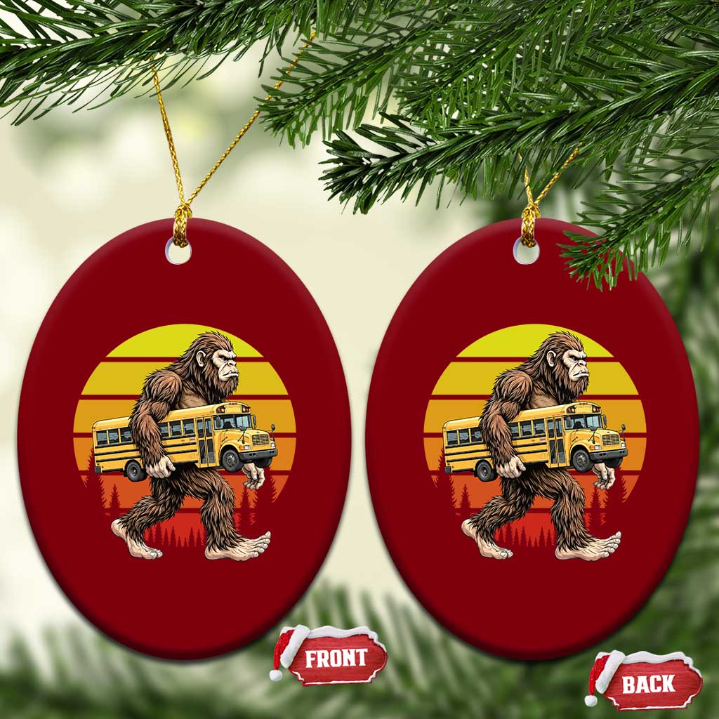 Funny Bigfoot School Bus Lover Ceramic Ornament Sasquatch Back To School Vintage Gift TS12 Print Your Wear