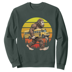 Funny Bigfoot School Bus Lover Sweatshirt Sasquatch Back To School Vintage Gift TS12 Dark Forest Green Print Your Wear