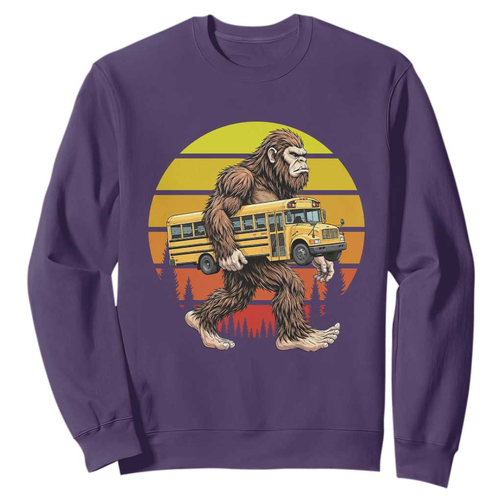 Funny Bigfoot School Bus Lover Sweatshirt Sasquatch Back To School Vintage Gift TS12 Purple Print Your Wear