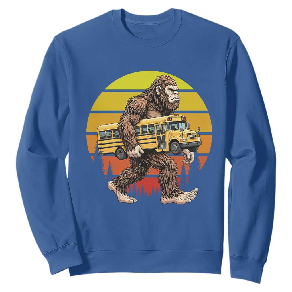 Funny Bigfoot School Bus Lover Sweatshirt Sasquatch Back To School Vintage Gift TS12 Royal Blue Print Your Wear