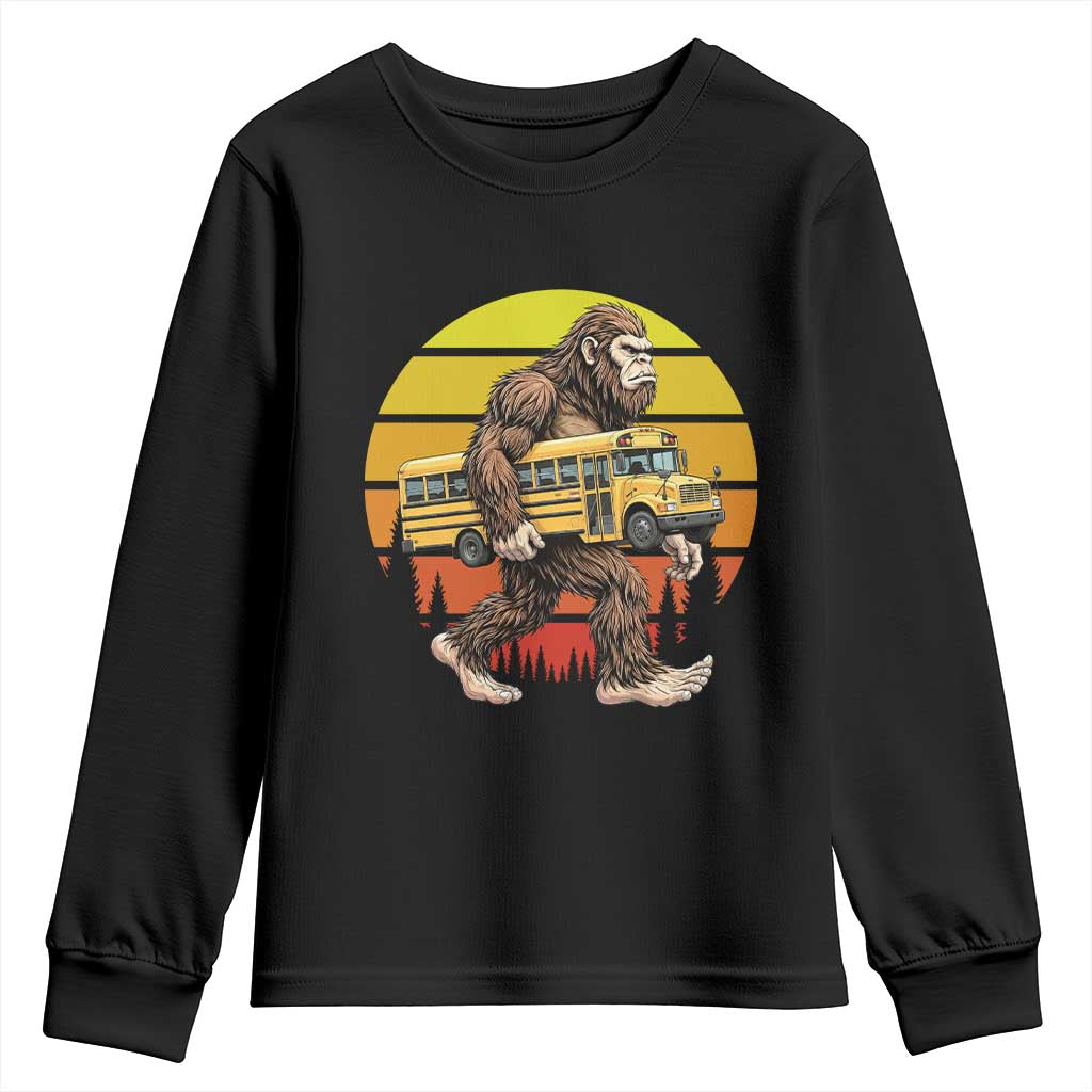 Funny Bigfoot School Bus Lover Youth Sweatshirt Sasquatch Back To School Vintage Gift TS12 Black Print Your Wear