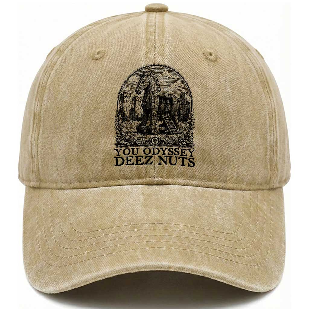 Funny You Odyssey Deez Nuts Trojan Horse Washed Cotton Baseball Cap Ancient Greek History Gift TS12 Print Your Wear