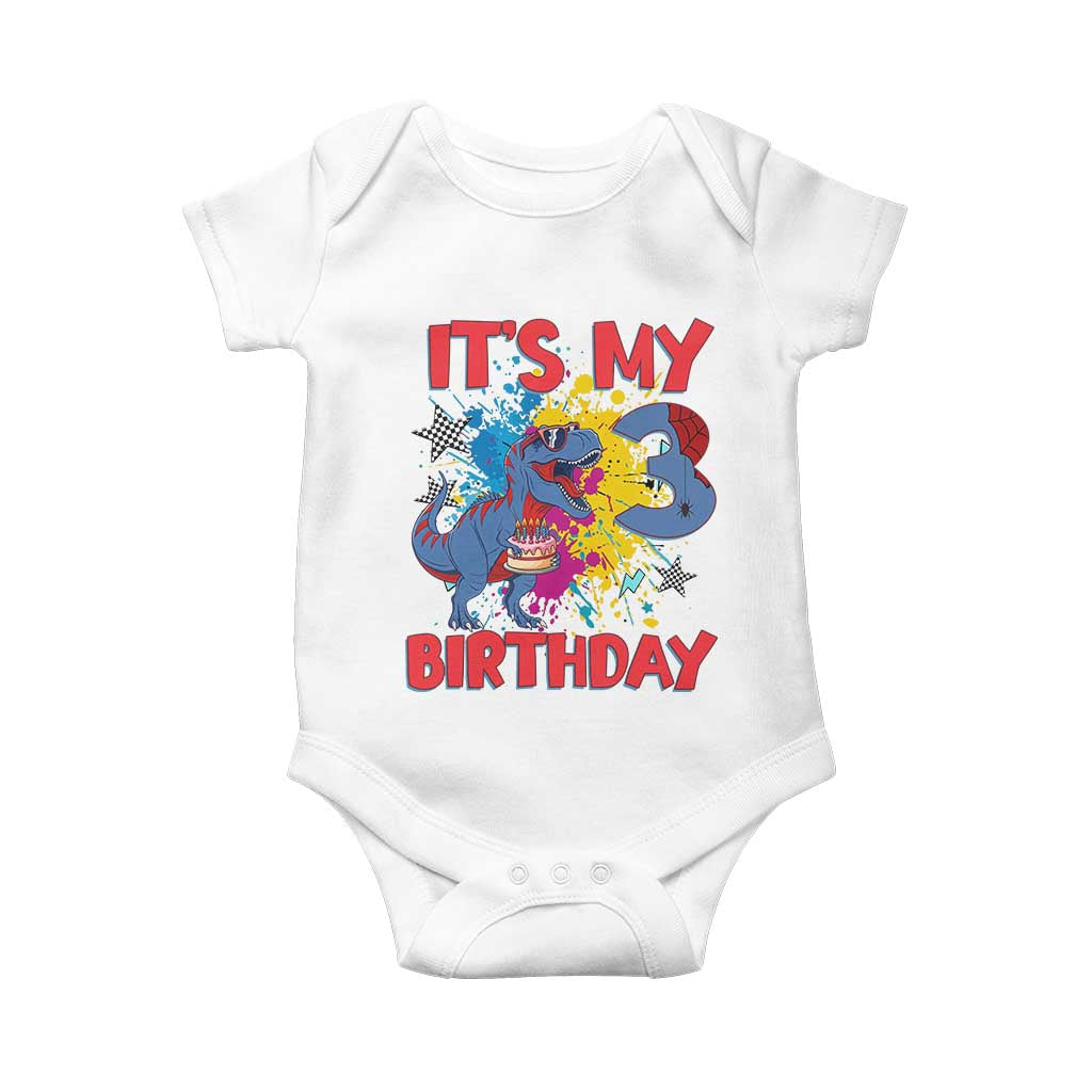 Dino Spider Its My 3rd Birthday Baby Onesie Dinosaur Gift For Boys TS12 White Print Your Wear