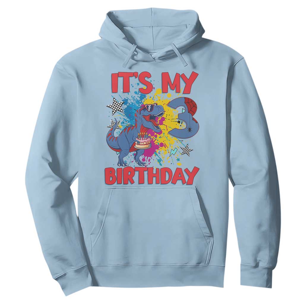 Dino Spider Its My 3rd Birthday Hoodie Dinosaur Gift For Boys TS12 Light Blue Print Your Wear
