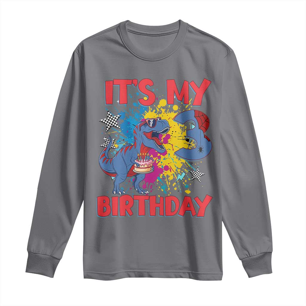 Dino Spider Its My 3rd Birthday Long Sleeve Shirt Dinosaur Gift For Boys TS12 Charcoal Print Your Wear