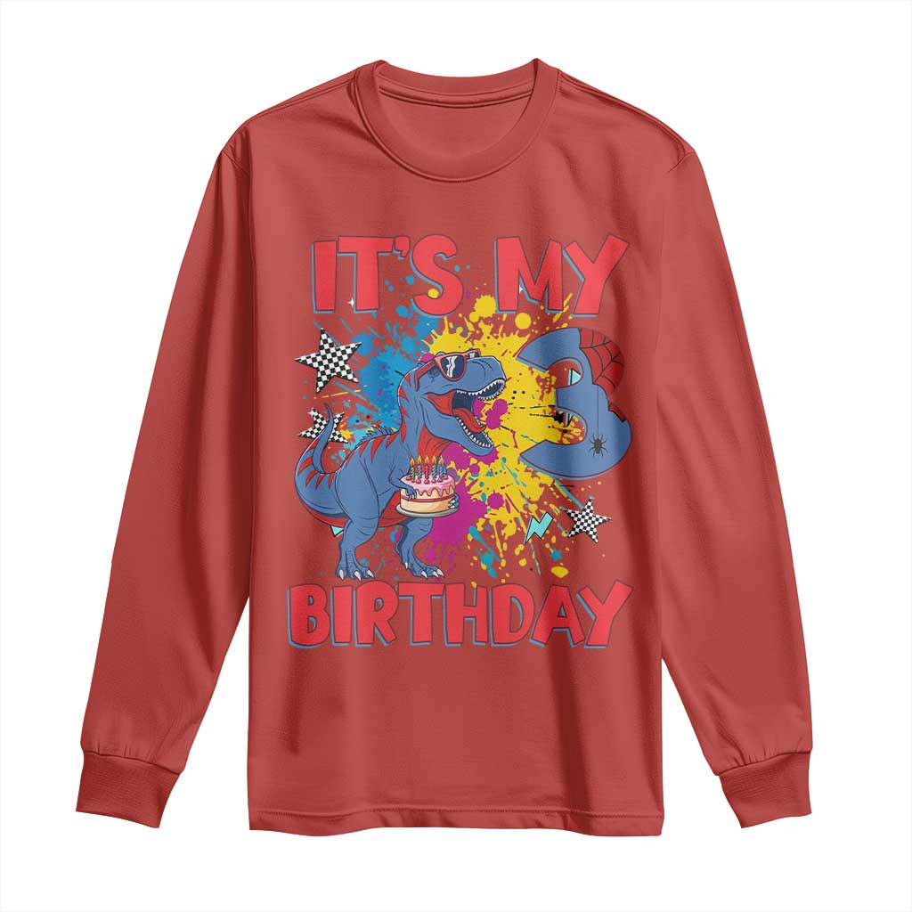 Dino Spider Its My 3rd Birthday Long Sleeve Shirt Dinosaur Gift For Boys TS12 Red Print Your Wear