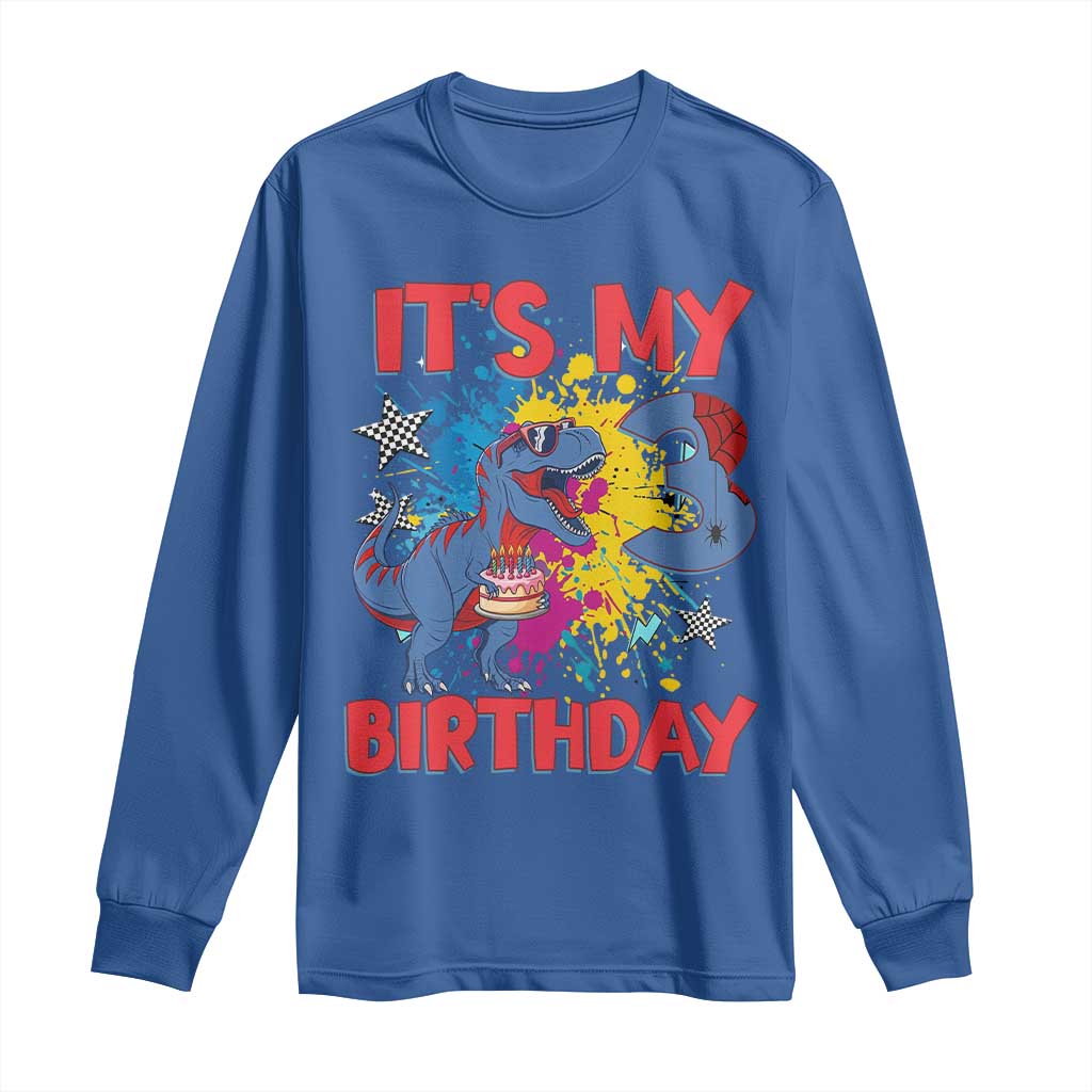 Dino Spider Its My 3rd Birthday Long Sleeve Shirt Dinosaur Gift For Boys TS12 Royal Blue Print Your Wear