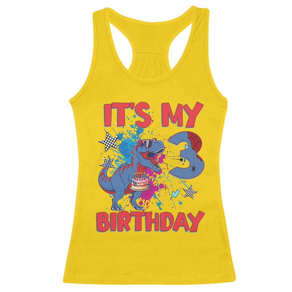 Dino Spider Its My 3rd Birthday Racerback Tank Top Dinosaur Gift For Boys TS12 Daisy Print Your Wear