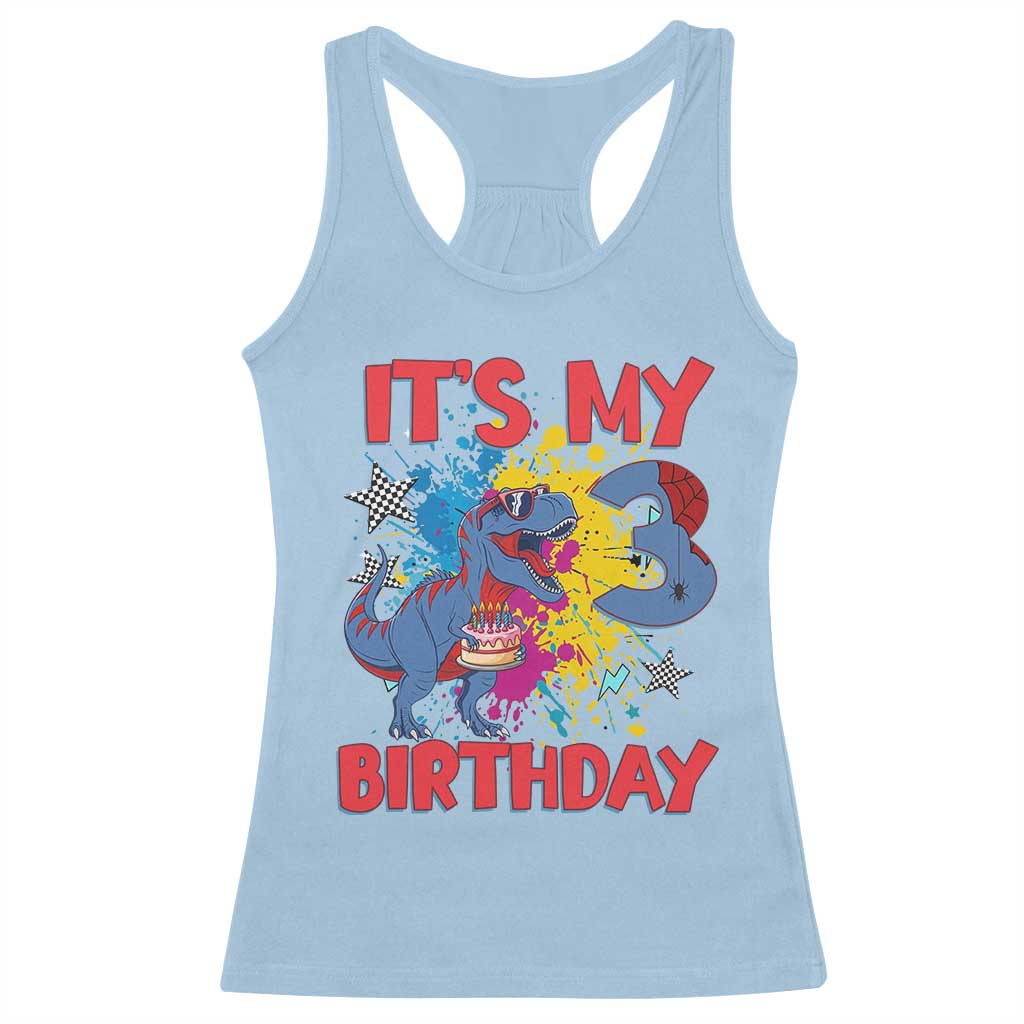 Dino Spider Its My 3rd Birthday Racerback Tank Top Dinosaur Gift For Boys TS12 Light Blue Print Your Wear