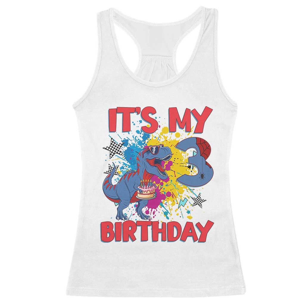 Dino Spider Its My 3rd Birthday Racerback Tank Top Dinosaur Gift For Boys TS12 White Print Your Wear