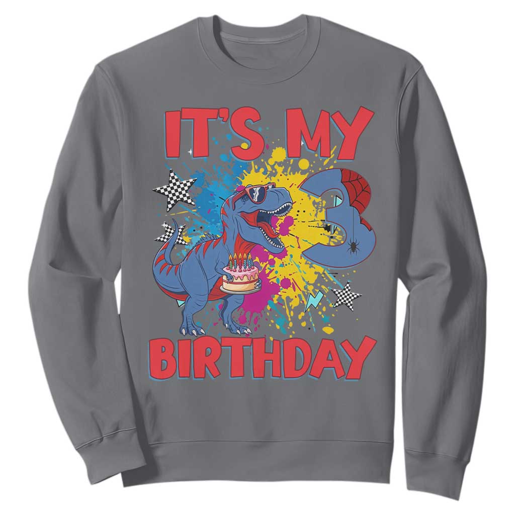 Dino Spider Its My 3rd Birthday Sweatshirt Dinosaur Gift For Boys TS12 Charcoal Print Your Wear