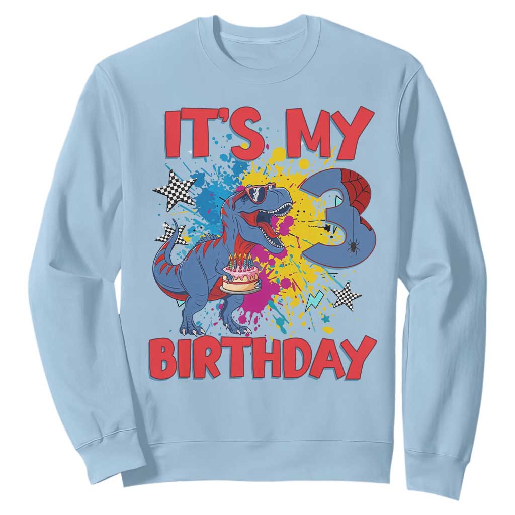 Dino Spider Its My 3rd Birthday Sweatshirt Dinosaur Gift For Boys TS12 Light Blue Print Your Wear