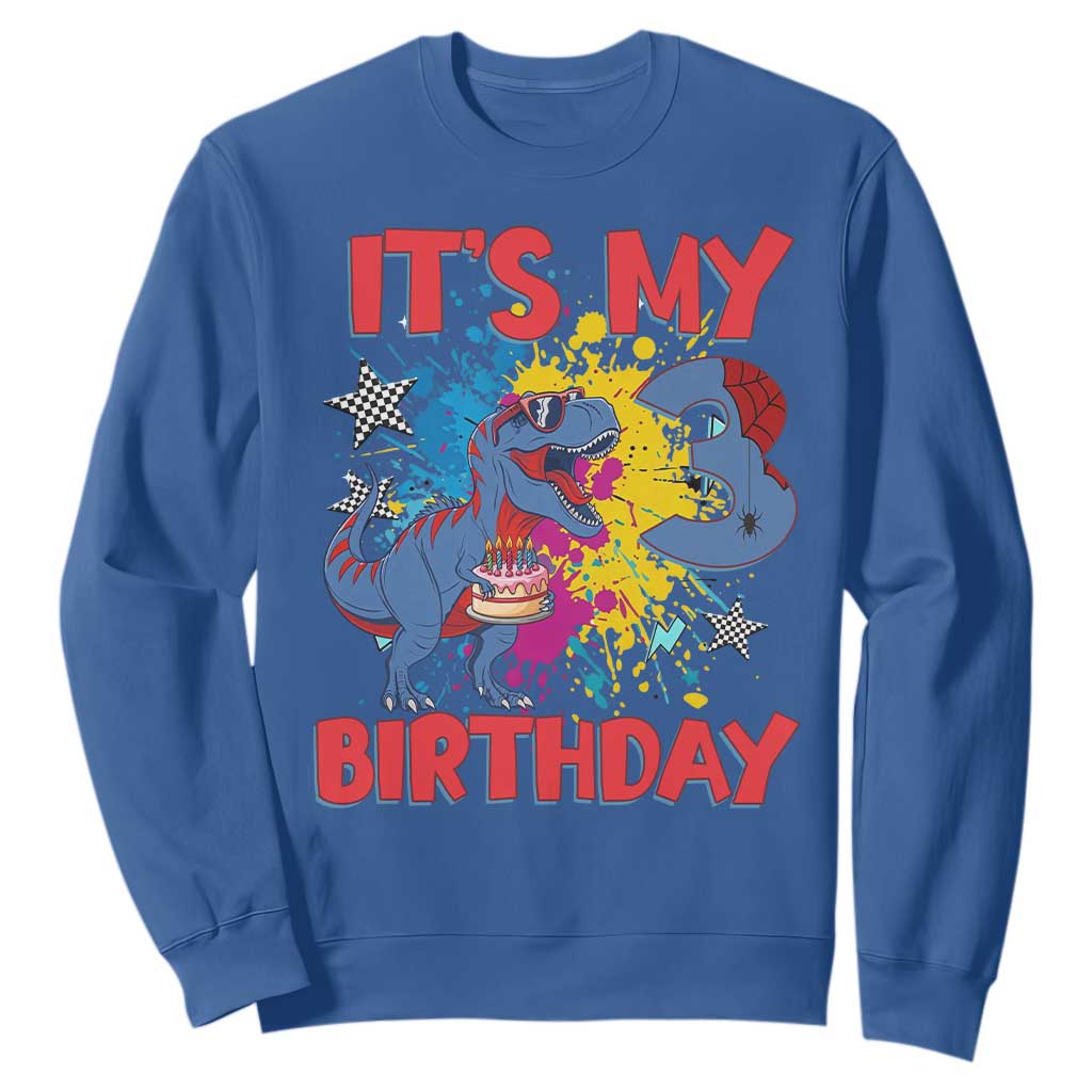 Dino Spider Its My 3rd Birthday Sweatshirt Dinosaur Gift For Boys TS12 Royal Blue Print Your Wear
