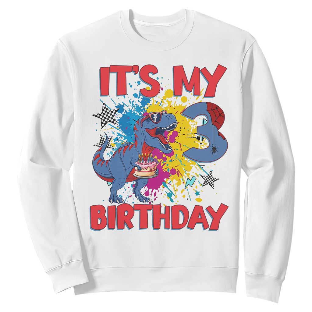 Dino Spider Its My 3rd Birthday Sweatshirt Dinosaur Gift For Boys TS12 White Print Your Wear