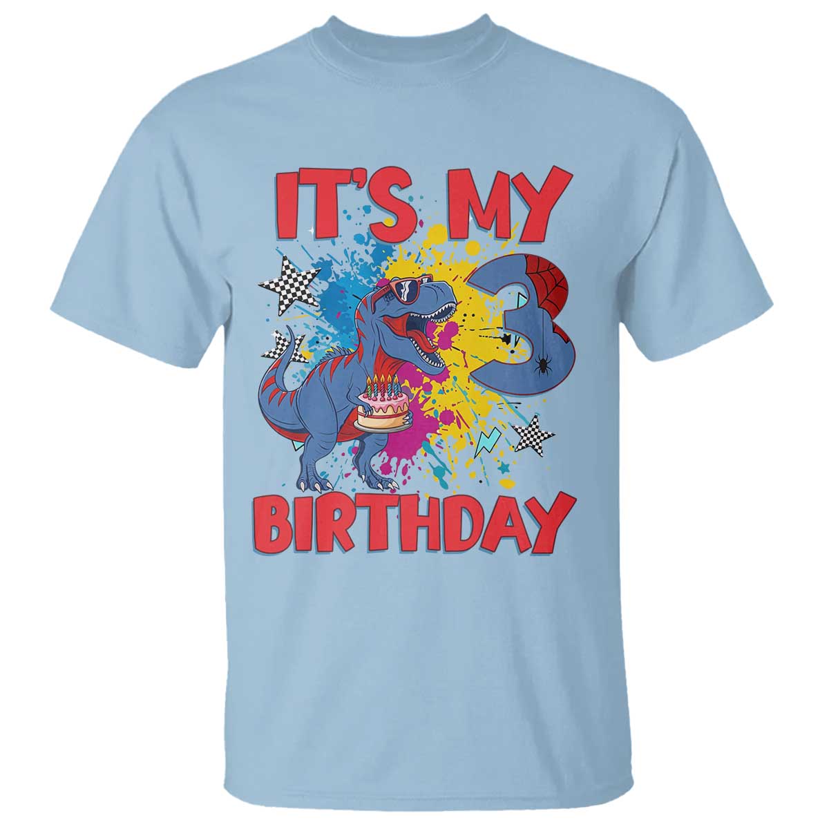Dino Spider Its My 3rd Birthday T Shirt Dinosaur Gift For Boys TS12 Light Blue Print Your Wear