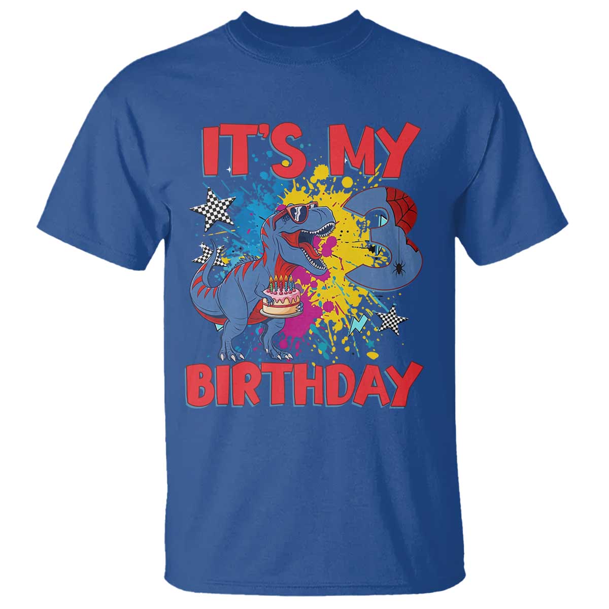 Dino Spider Its My 3rd Birthday T Shirt Dinosaur Gift For Boys TS12 Royal Blue Print Your Wear