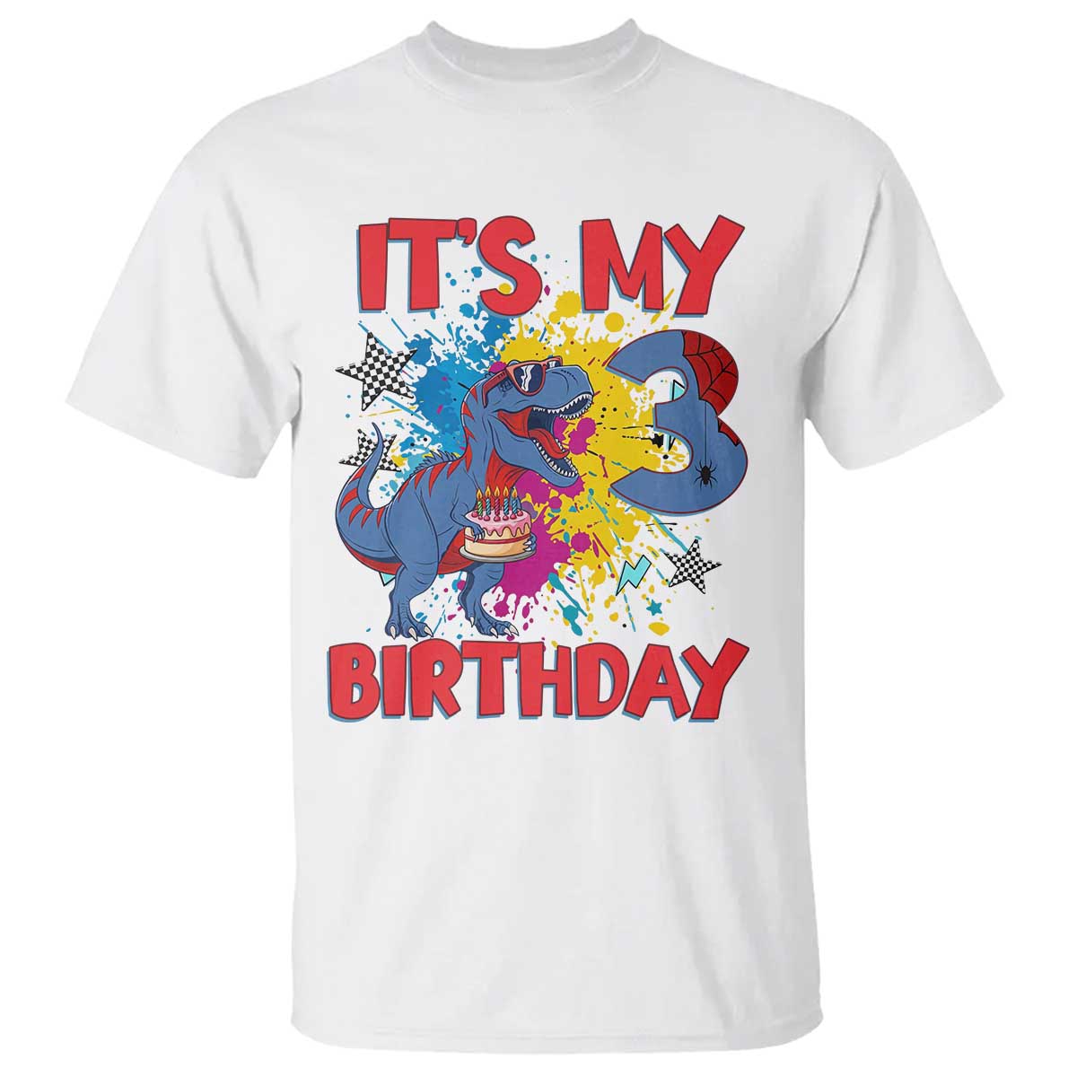 Dino Spider Its My 3rd Birthday T Shirt Dinosaur Gift For Boys TS12 White Print Your Wear