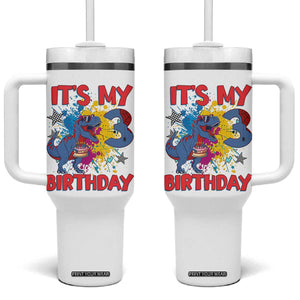 Dino Spider Its My 3rd Birthday Tumbler With Handle Dinosaur Gift For Boys TS12 One Size: 40 oz White Print Your Wear