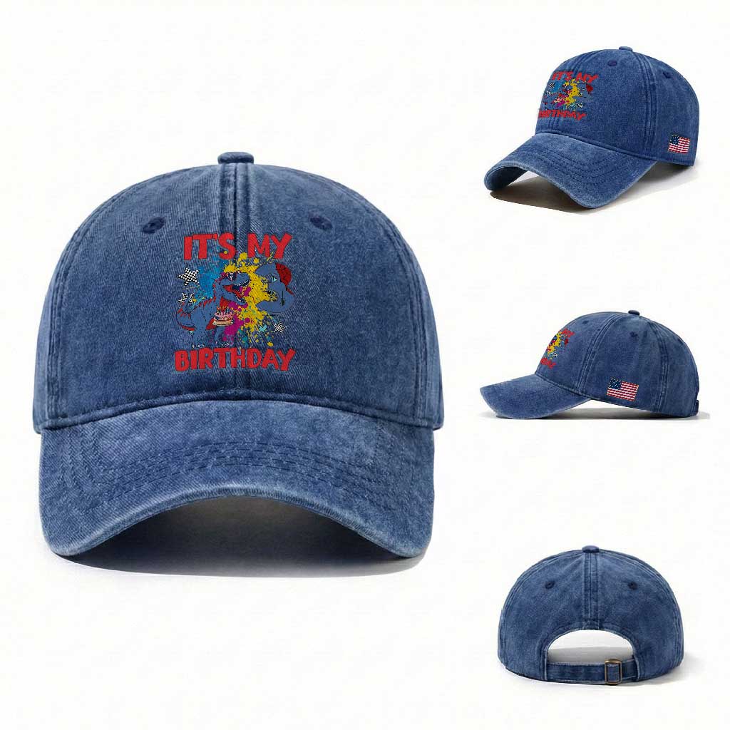 Dino Spider Its My 3rd Birthday Washed Cotton Baseball Cap Dinosaur Gift For Boys TS12 Washed Cap Universal Fit Royal Blue Print Your Wear