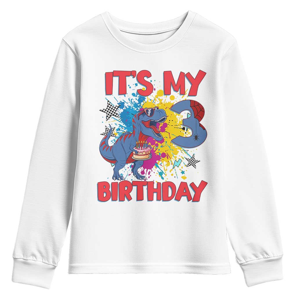 Dino Spider Its My 3rd Birthday Youth Sweatshirt Dinosaur Gift For Boys TS12 White Print Your Wear