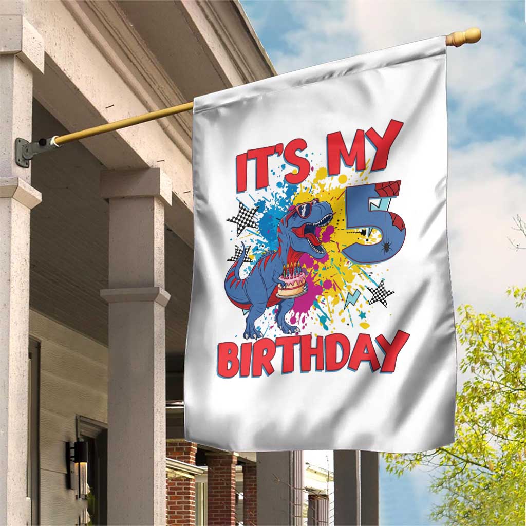 Dino Spider Its My 5th Birthday Garden Flag Dinosaur Gift For Boys TS12 Print Your Wear