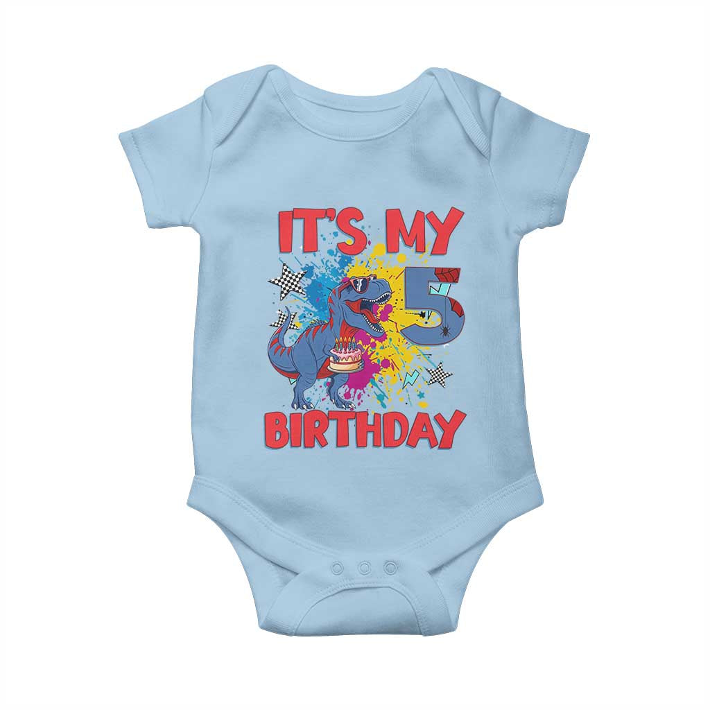 Dino Spider Its My 5th Birthday Baby Onesie Dinosaur Gift For Boys TS12 Light Blue Print Your Wear