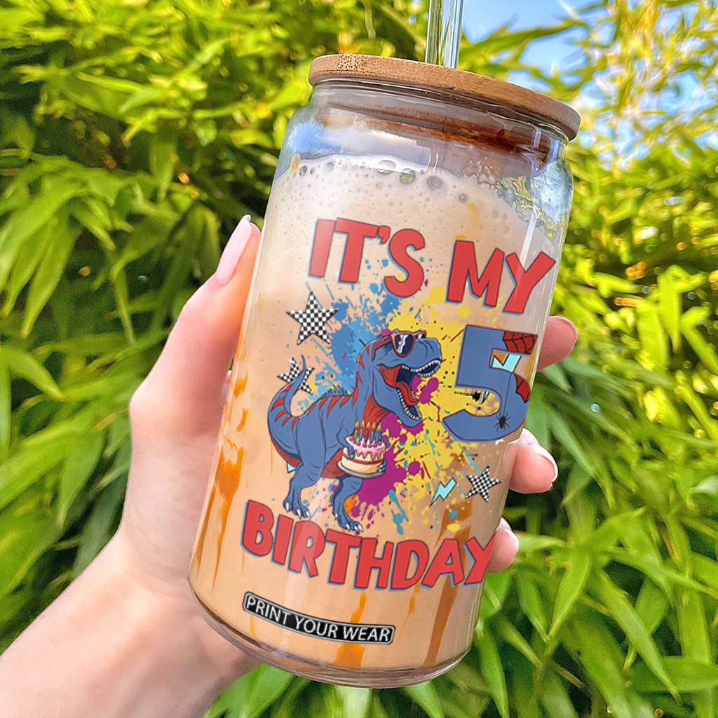 Dino Spider Its My 5th Birthday Glass Can Dinosaur Gift For Boys TS12 White Print Your Wear