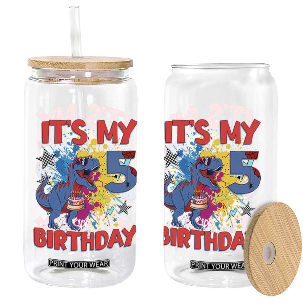 Dino Spider Its My 5th Birthday Glass Can Dinosaur Gift For Boys TS12 Print Your Wear