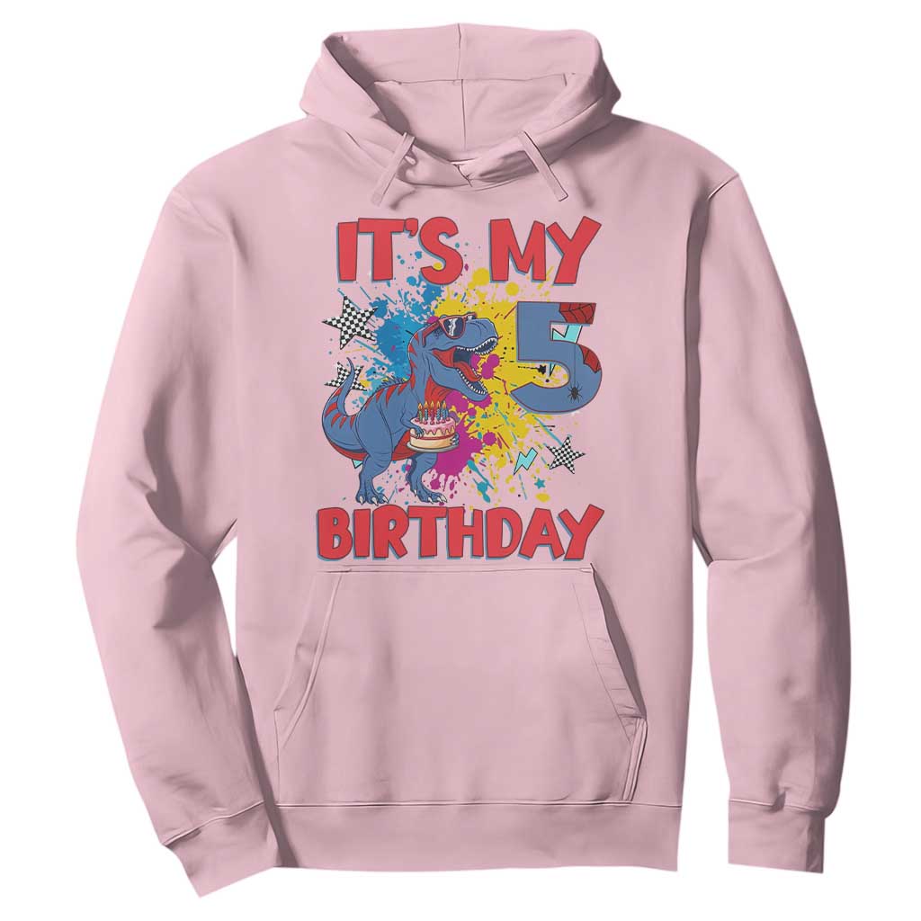 Dino Spider Its My 5th Birthday Hoodie Dinosaur Gift For Boys TS12 Light Pink Print Your Wear