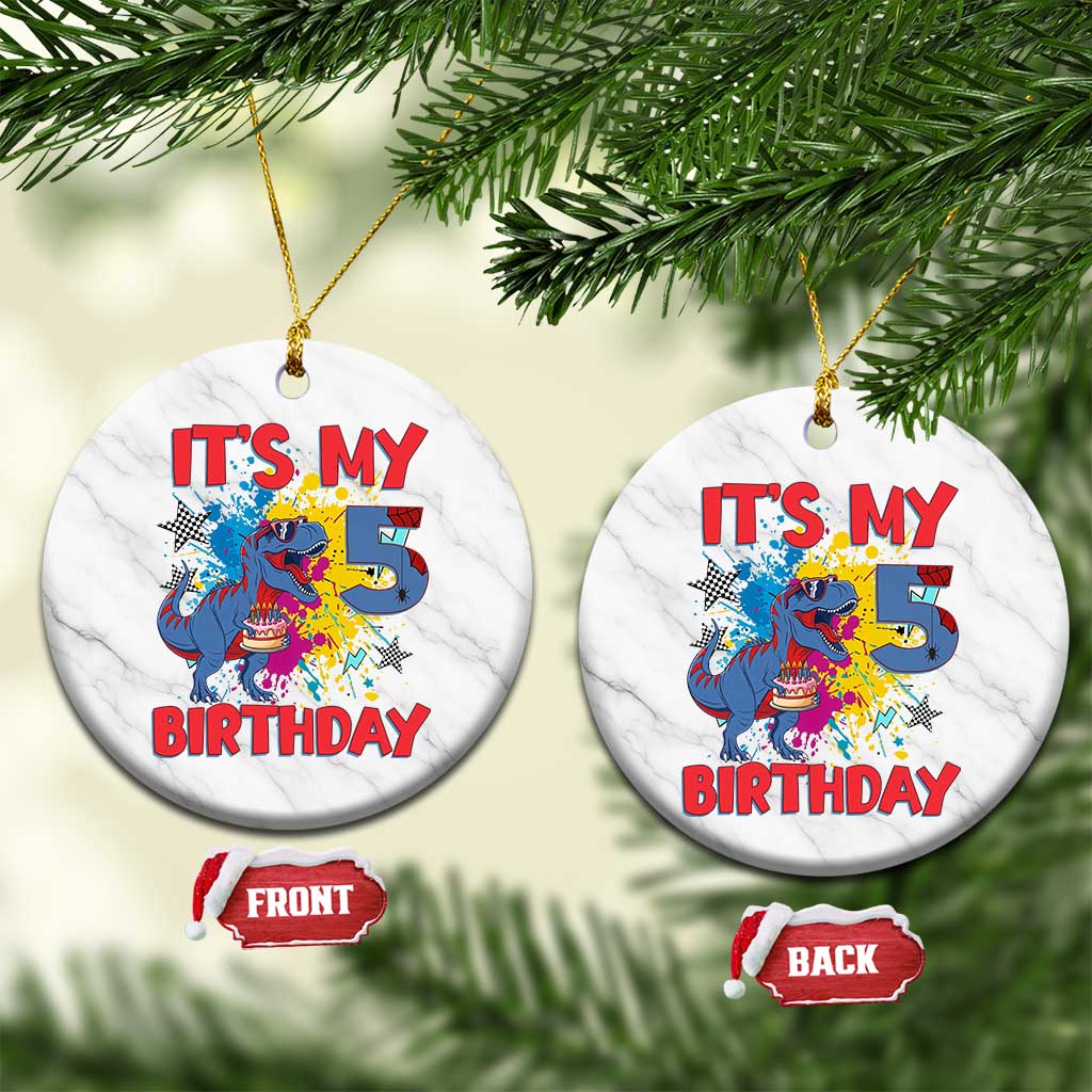 Dino Spider Its My 5th Birthday Ceramic Ornament Dinosaur Gift For Boys TS12 1pc White Marble Print Your Wear