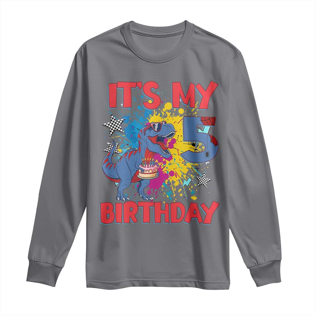 Dino Spider Its My 5th Birthday Long Sleeve Shirt Dinosaur Gift For Boys TS12 Charcoal Print Your Wear