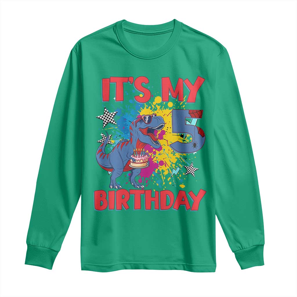 Dino Spider Its My 5th Birthday Long Sleeve Shirt Dinosaur Gift For Boys TS12 Irish Green Print Your Wear