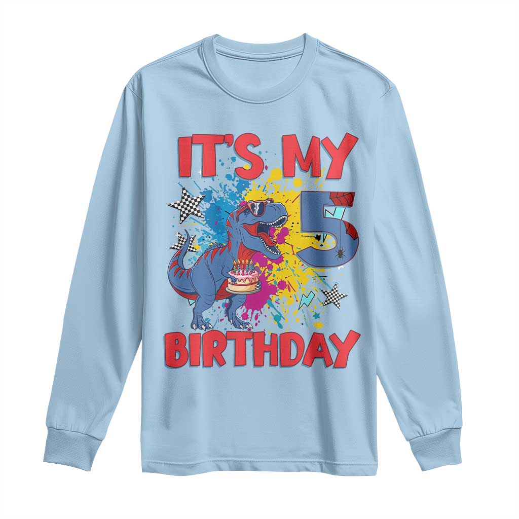 Dino Spider Its My 5th Birthday Long Sleeve Shirt Dinosaur Gift For Boys TS12 Light Blue Print Your Wear