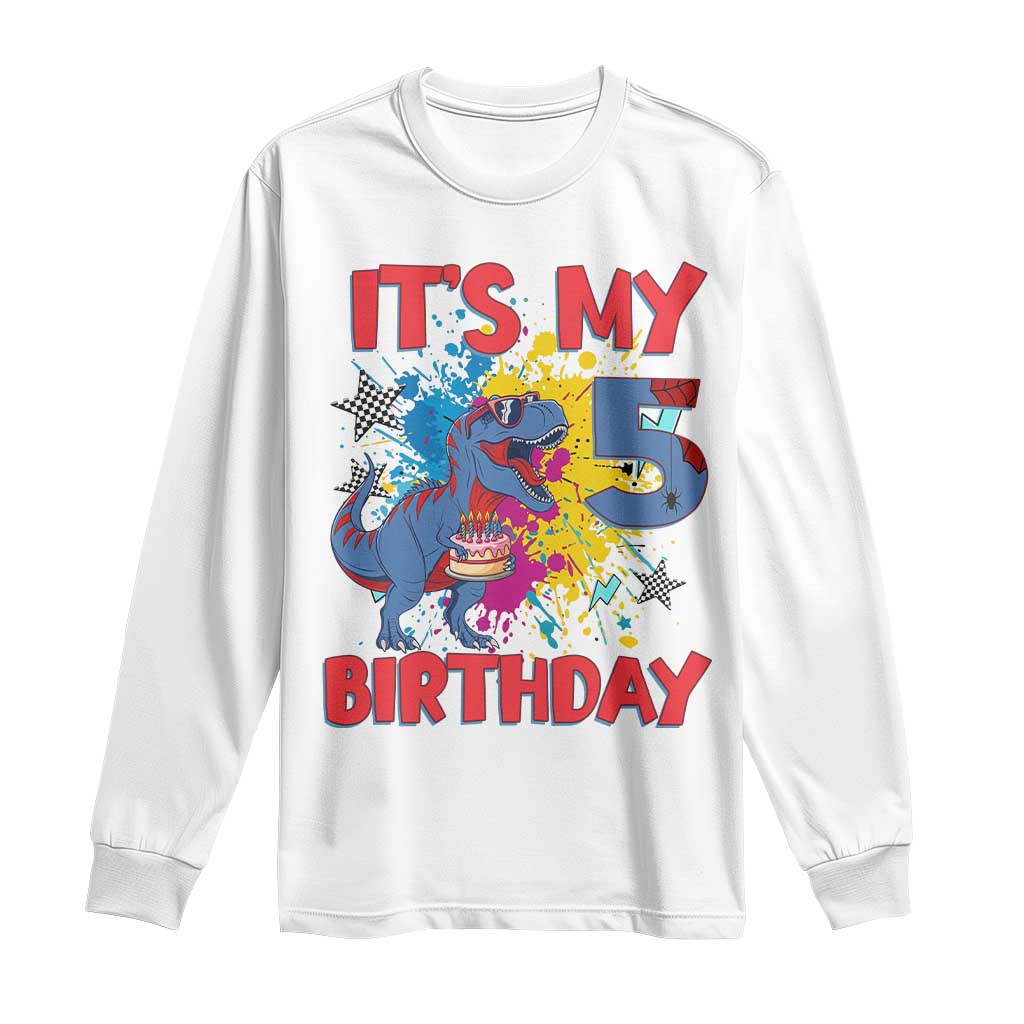 Dino Spider Its My 5th Birthday Long Sleeve Shirt Dinosaur Gift For Boys TS12 White Print Your Wear
