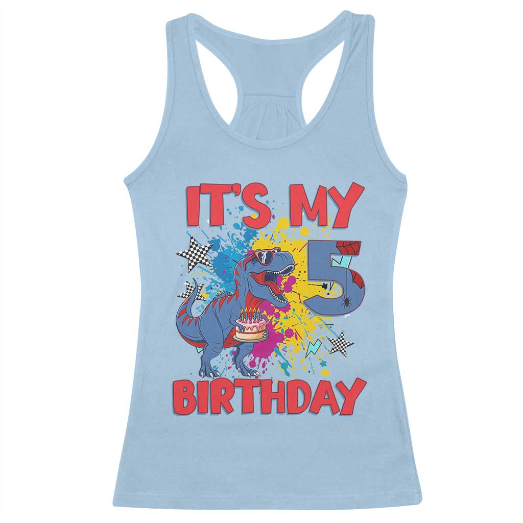 Dino Spider Its My 5th Birthday Racerback Tank Top Dinosaur Gift For Boys TS12 Light Blue Print Your Wear