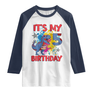 Dino Spider Its My 5th Birthday Raglan Shirt Dinosaur Gift For Boys TS12 White Navy Print Your Wear