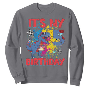 Dino Spider Its My 5th Birthday Sweatshirt Dinosaur Gift For Boys TS12 Charcoal Print Your Wear