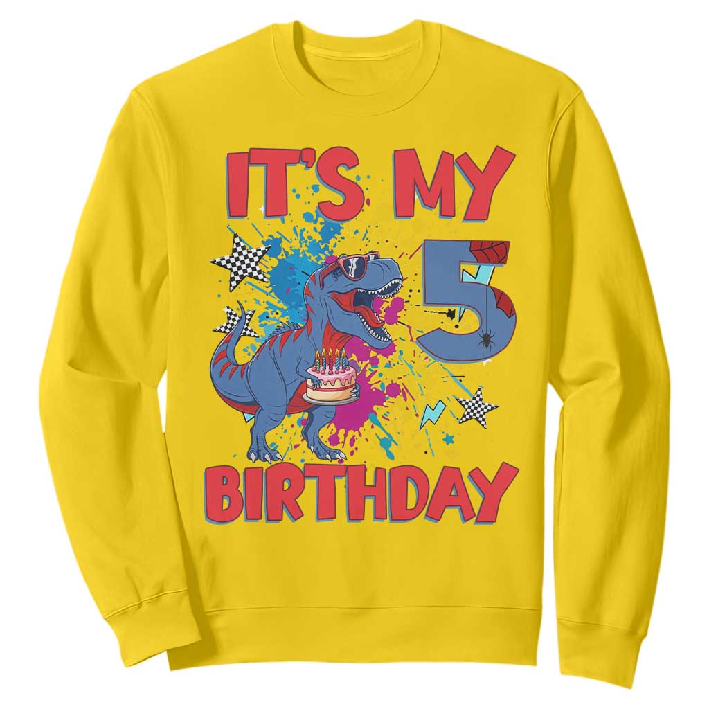 Dino Spider Its My 5th Birthday Sweatshirt Dinosaur Gift For Boys TS12 Daisy Print Your Wear