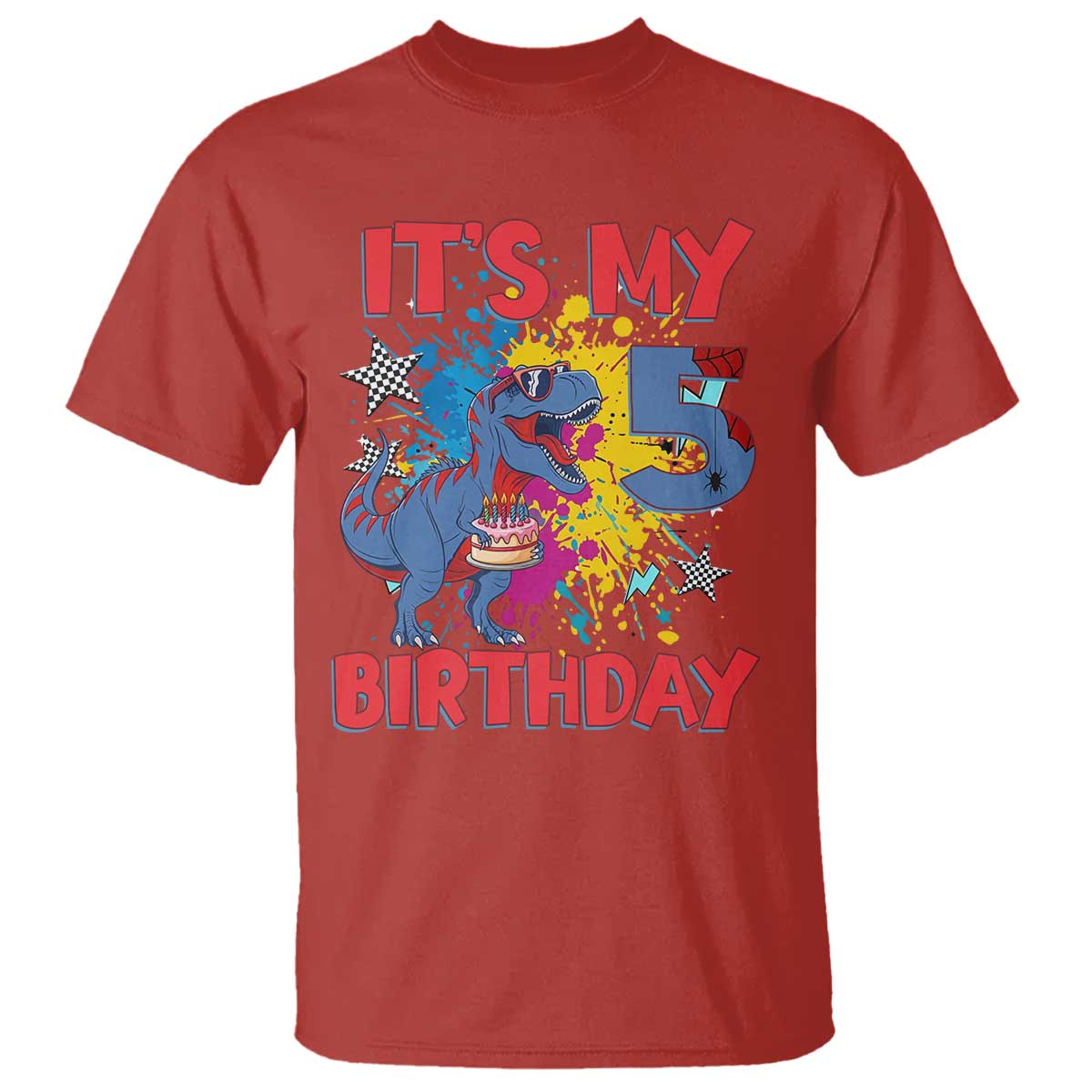 Dino Spider Its My 5th Birthday T Shirt Dinosaur Gift For Boys TS12 Red Print Your Wear