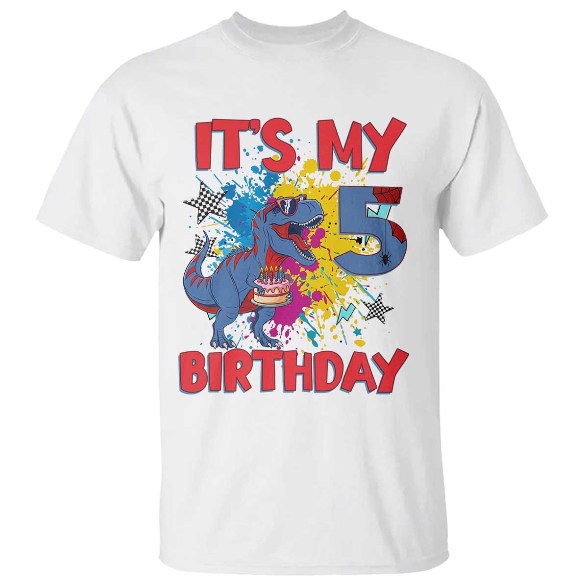 Dino Spider Its My 5th Birthday T Shirt Dinosaur Gift For Boys TS12 White Print Your Wear