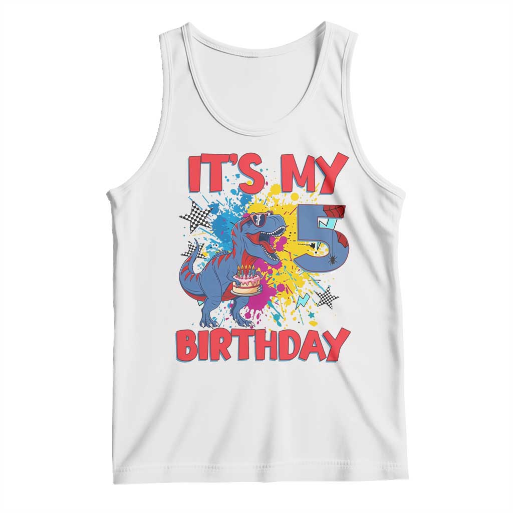 Dino Spider Its My 5th Birthday Tank Top Dinosaur Gift For Boys TS12 White Print Your Wear