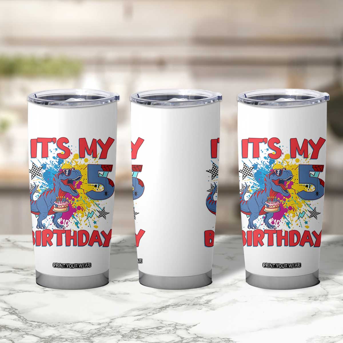 Dino Spider Its My 5th Birthday Tumbler Cup Dinosaur Gift For Boys TS12 Print Your Wear