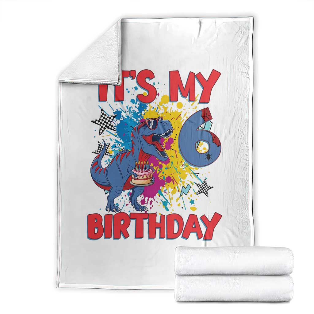 Dino Spider Its My 6th Birthday Throw Blanket Dinosaur Gift For Boys TS12 White Print Your Wear