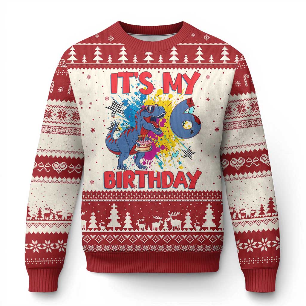 Dino Spider Its My 6th Birthday Ugly Christmas Sweater Dinosaur Gift For Boys TS12 Beige Red Print Your Wear